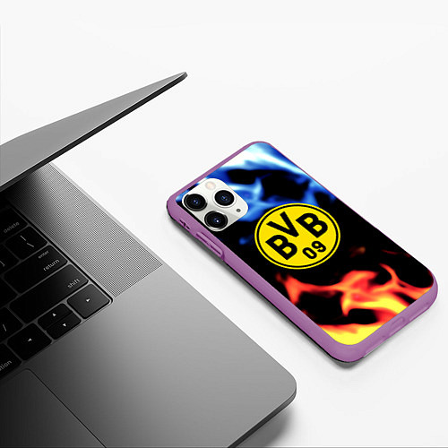 Чехол iPhone 11 Pro матовый Borussia fire storm steel / 3D-Фиолетовый – фото 3