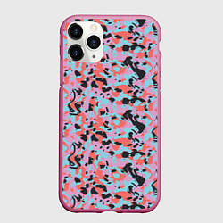 Чехол iPhone 11 Pro матовый Неоновый пиксельный камуфляжный паттерн, цвет: 3D-малиновый