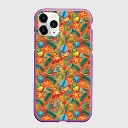 Чехол iPhone 11 Pro матовый Летние каникулы микс из паттерна, цвет: 3D-фиолетовый