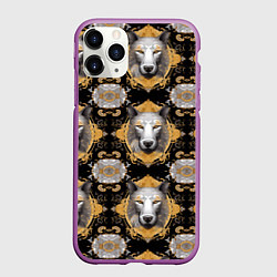 Чехол iPhone 11 Pro матовый Паттерн класса люкс волки, цвет: 3D-фиолетовый