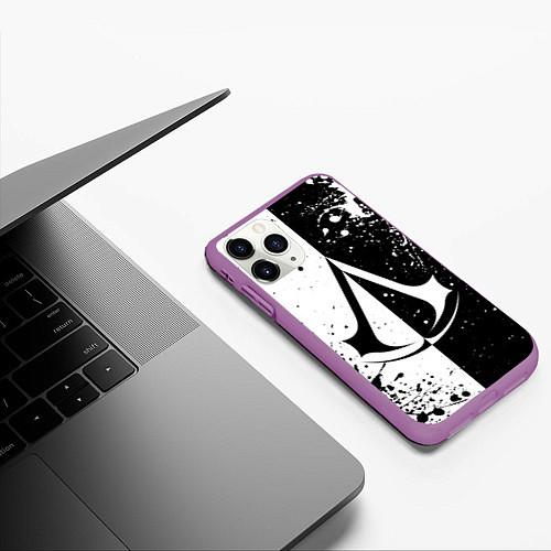 Чехол iPhone 11 Pro матовый Assasins Creed - black and white / 3D-Фиолетовый – фото 3