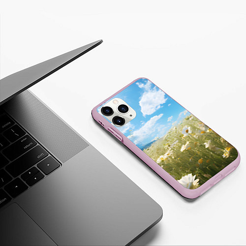 Чехол iPhone 11 Pro матовый Ромашковое поле / 3D-Розовый – фото 3