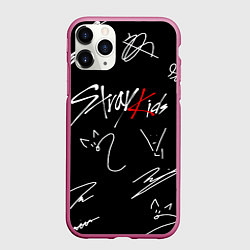 Чехол iPhone 11 Pro матовый Stray kids автографы лого, цвет: 3D-малиновый