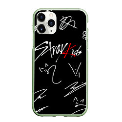 Чехол iPhone 11 Pro матовый Stray kids автографы лого, цвет: 3D-салатовый