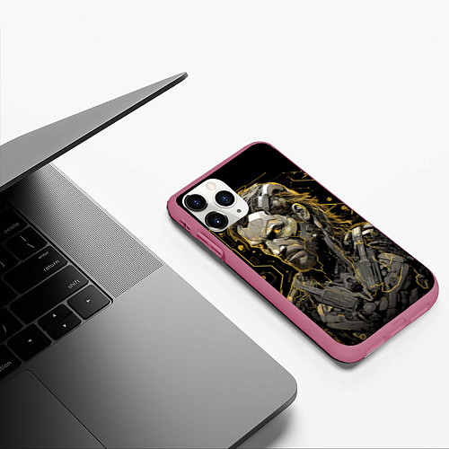 Чехол iPhone 11 Pro матовый Venom Snake cyber Metal gear game / 3D-Малиновый – фото 3