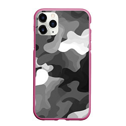 Чехол iPhone 11 Pro матовый Камуфляж серый монохром, цвет: 3D-малиновый