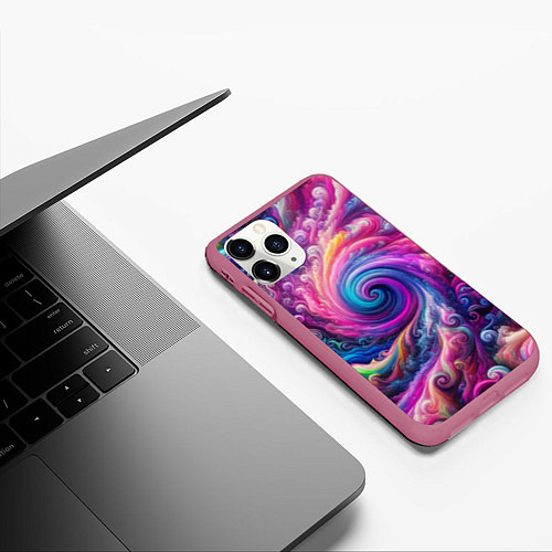 Чехол iPhone 11 Pro матовый Абстракция, водоворот из ярких красок / 3D-Малиновый – фото 3