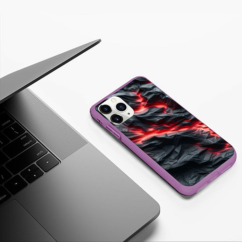 Чехол iPhone 11 Pro матовый Раскаленная лава на горных камнях / 3D-Фиолетовый – фото 3