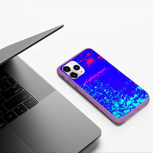 Чехол iPhone 11 Pro матовый Cyberpunk neon steel / 3D-Фиолетовый – фото 3