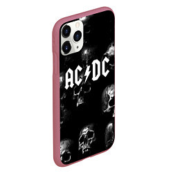 Чехол iPhone 11 Pro матовый AC DC - черные черепа, цвет: 3D-малиновый — фото 2