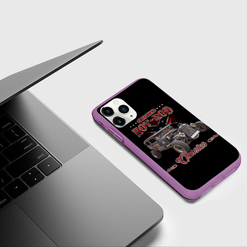 Чехол iPhone 11 Pro матовый Классический хот-род в rat стиле / 3D-Фиолетовый – фото 3
