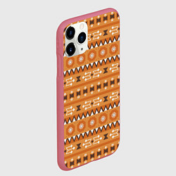 Чехол iPhone 11 Pro матовый Этническая геометрия в коричневом цвете, цвет: 3D-малиновый — фото 2