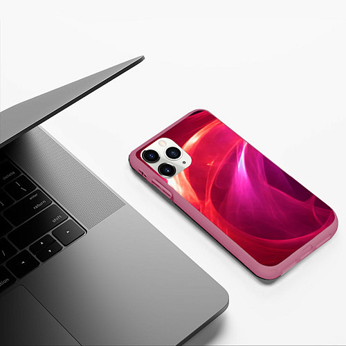 Чехол iPhone 11 Pro матовый Красно-розовый энергетический хаос волн / 3D-Малиновый – фото 3