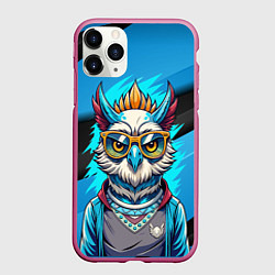 Чехол iPhone 11 Pro матовый Стильная сова в одежде, цвет: 3D-малиновый