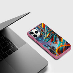 Чехол iPhone 11 Pro матовый Фантастическая композиция с драконом - нейросеть, цвет: 3D-малиновый — фото 2