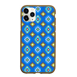 Чехол iPhone 11 Pro матовый Этнические ромбики на синем, цвет: 3D-коричневый