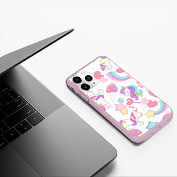Чехол iPhone 11 Pro матовый Единорог мороженое радуга и звездочки, цвет: 3D-розовый — фото 2