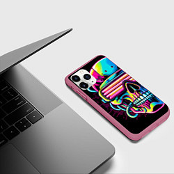 Чехол iPhone 11 Pro матовый Cyber skull - ai art neon, цвет: 3D-малиновый — фото 2