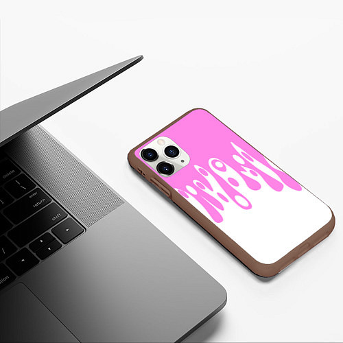 Чехол iPhone 11 Pro матовый Потеки розовой краски на белом / 3D-Коричневый – фото 3