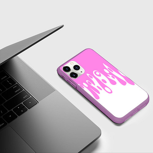 Чехол iPhone 11 Pro матовый Потеки розовой краски на белом / 3D-Фиолетовый – фото 3