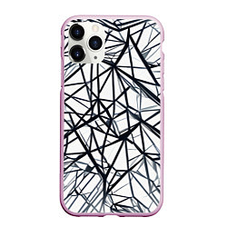 Чехол iPhone 11 Pro матовый Чёрные хаотичные линии на белом фоне, цвет: 3D-розовый
