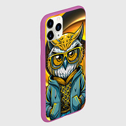Чехол iPhone 11 Pro матовый Модная сова и желтый спиральный фон, цвет: 3D-фиолетовый — фото 2