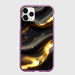 Чехол iPhone 11 Pro матовый Черно-золотая волнистая текстура, цвет: 3D-фиолетовый