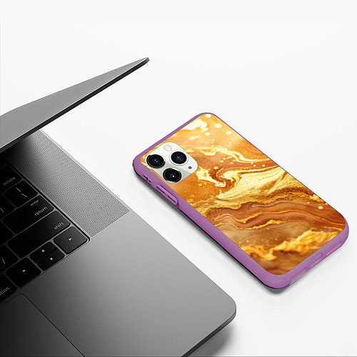 Чехол iPhone 11 Pro матовый Жидкое золото текстура / 3D-Фиолетовый – фото 3