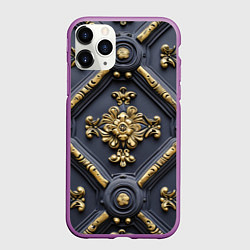 Чехол iPhone 11 Pro матовый Классические объемные золотые узоры, цвет: 3D-фиолетовый