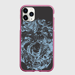 Чехол iPhone 11 Pro матовый Клинок рассекающий демонов Незуко рябь, цвет: 3D-малиновый
