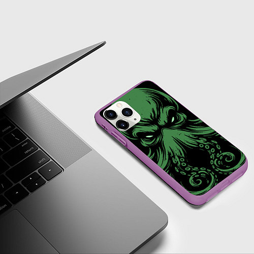 Чехол iPhone 11 Pro матовый Ктулху иллюстрация / 3D-Фиолетовый – фото 3