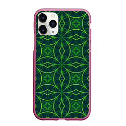 Чехол iPhone 11 Pro матовый Зелёный неоновый паттерн, цвет: 3D-малиновый