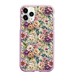 Чехол iPhone 11 Pro матовый Нежные цветочные мотивы паттерны, цвет: 3D-розовый