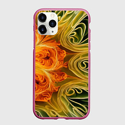 Чехол iPhone 11 Pro матовый Зелено-оранжевый фрактал, цвет: 3D-малиновый