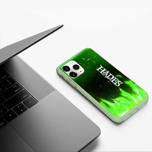 Чехол iPhone 11 Pro матовый Logo Hades green hell fire / 3D-Салатовый – фото 3