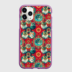 Чехол iPhone 11 Pro матовый Мандала с кошачьим орнаментом, цвет: 3D-фиолетовый