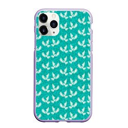 Чехол iPhone 11 Pro матовый Белые совы на бирюзовом фоне, цвет: 3D-светло-сиреневый
