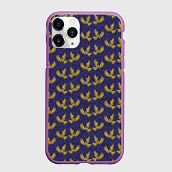 Чехол iPhone 11 Pro матовый Золотые совы на фиолетовом - паттерн, цвет: 3D-фиолетовый