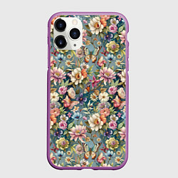 Чехол iPhone 11 Pro матовый Бабочки и цветы летнее сочетание, цвет: 3D-фиолетовый