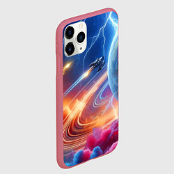 Чехол iPhone 11 Pro матовый Полёт к сатурну - нейросеть, цвет: 3D-малиновый — фото 2
