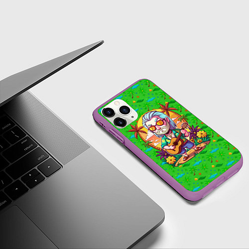 Чехол iPhone 11 Pro матовый Ведьмак с гитарой жаркое лето / 3D-Фиолетовый – фото 3