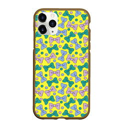 Чехол iPhone 11 Pro матовый Яркий паттерн с бантами, цвет: 3D-коричневый