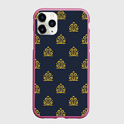 Чехол iPhone 11 Pro матовый Желтый винтажный орнамент на темном синем, цвет: 3D-малиновый