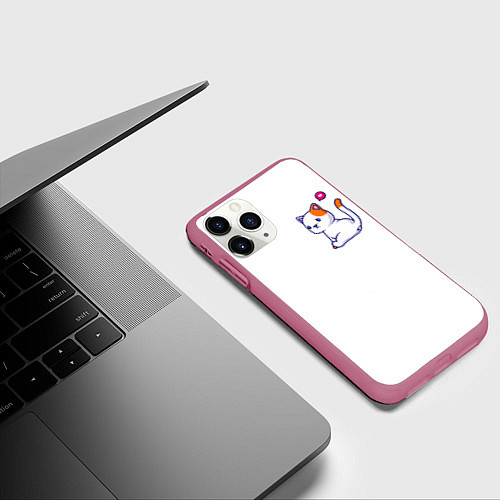 Чехол iPhone 11 Pro матовый Милый кот обиделся с разбитым сердечком / 3D-Малиновый – фото 3
