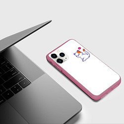 Чехол iPhone 11 Pro матовый Милый кот обиделся с разбитым сердечком, цвет: 3D-малиновый — фото 2