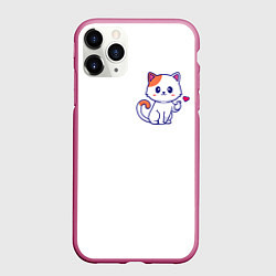 Чехол iPhone 11 Pro матовый Милый кот посылает любовь, цвет: 3D-малиновый