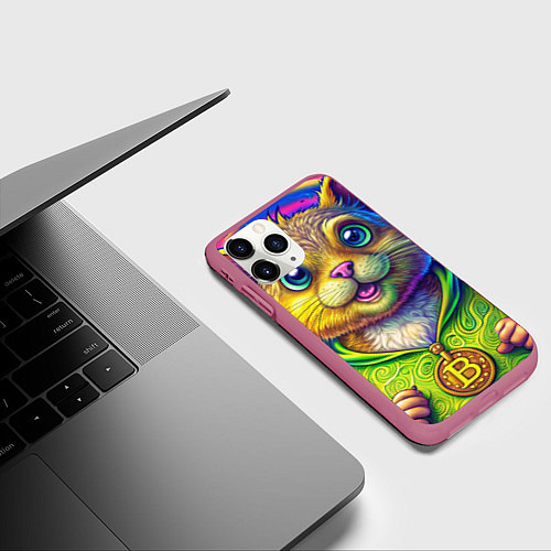 Чехол iPhone 11 Pro матовый Хомяк и биткоин / 3D-Малиновый – фото 3