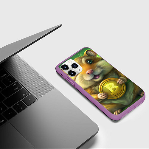 Чехол iPhone 11 Pro матовый Хомяк и крипта / 3D-Фиолетовый – фото 3