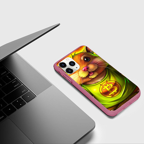 Чехол iPhone 11 Pro матовый Хомячок и криптоактив / 3D-Малиновый – фото 3