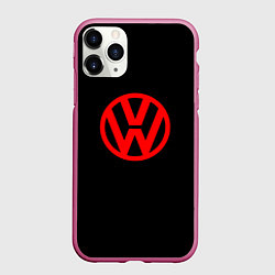 Чехол iPhone 11 Pro матовый Volkswagen red logo, цвет: 3D-малиновый